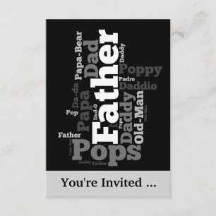 Invitación Collage de palabras del padre blanco y negro
