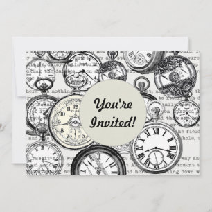 Invitación Collage de reloj de bolsillo victoriano Alicia en 