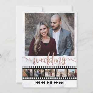 Invitación Collage de seis fotos Rosa Purpurina de oro 