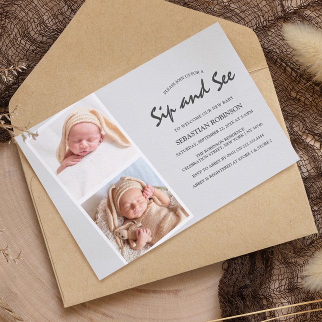 Invitación Collage de tira de fotos moderna | Bebe nuevo, ven (Subido por el creador)