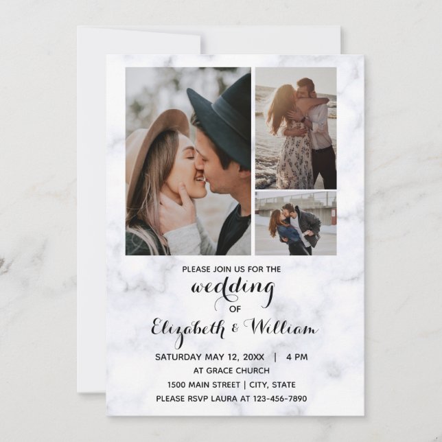 Invitación Collage de tres fotos Boda Inspirador (Anverso)