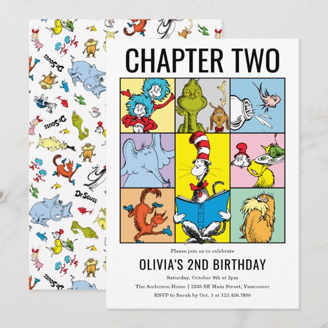 Invitación Collage del personaje de cumpleaños del capítulo d (Anverso / Reverso)