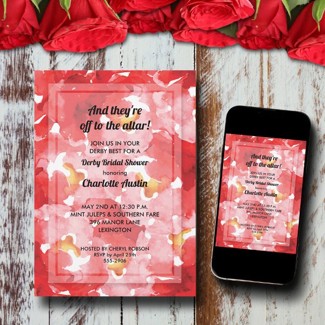 Invitación Collage Derby Bridal Shower (Red roses collage Derby Bridal Shower invitations, PRINTED and/or INSTANT DOWNLOAD)