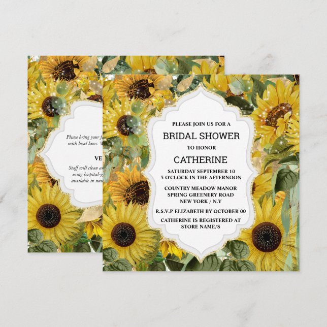 Invitación Collage elegante de verano de girasol novia editab (Anverso / Reverso)