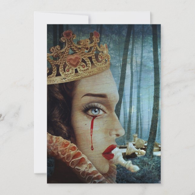 Invitación Collage Gótico Surreal Único Reina triste de los c (Anverso)
