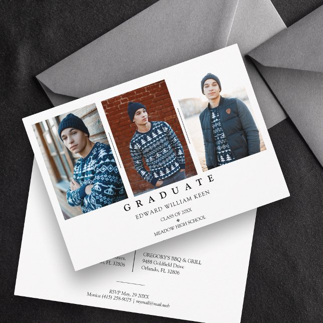 Invitación Collage minimalista 3 Fotos Graduación (Subido por el creador)