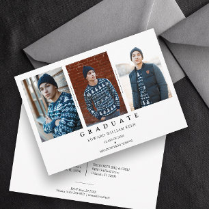 Invitación Collage Minimalista 3 Fotos Graduado Graduación