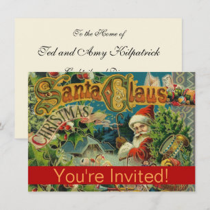 Invitación Collage Navideño de Papá Noel Victoriano Antiguo
