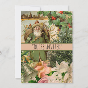Invitación Collage Navideño de Santa Verde del Viejo Mundo An