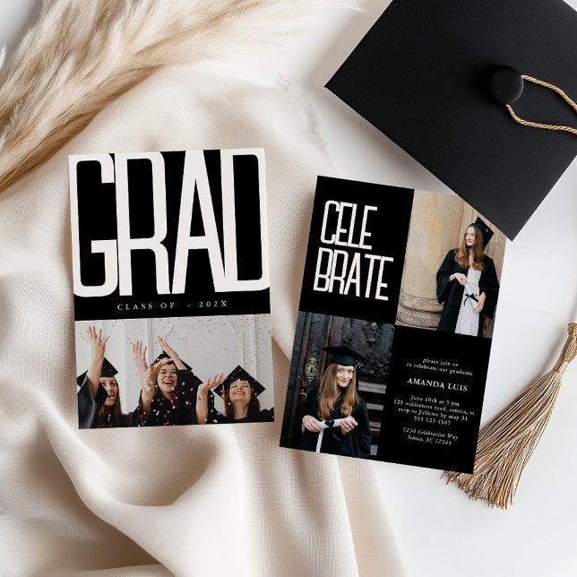 Invitación Collage negro y blanco moderno Graduación audaz (Subido por el creador)