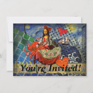 Invitación Collage Noche Estrellada de Mona Lisa: Surrealista