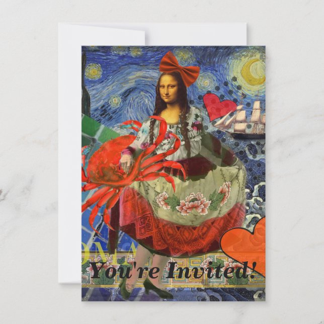 Invitación Collage Noche Estrellada de Mona Lisa: Surrealista (Anverso)