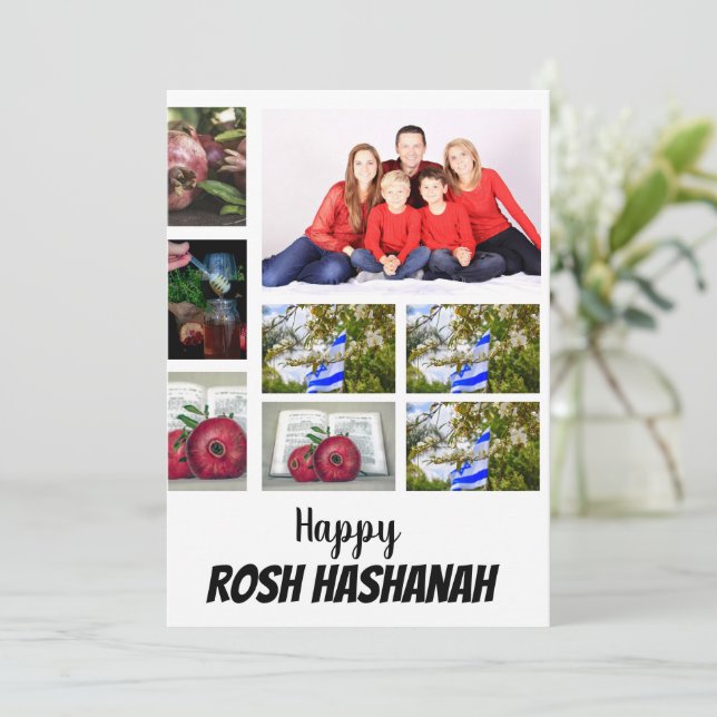 Invitación Collage personalizado de 8 fotos de Rosh Hashaná (Anverso de pie)