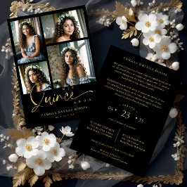 Invitación Collage Quinceañera de moda negra española 4 fotos