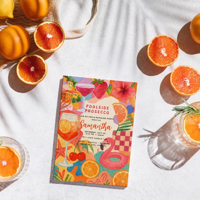 Invitación Collage tropical del Prosecco de Poolside | Piscin (Subido por el creador)
