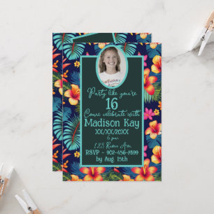 Invitación Collage tropical dulce Hibiscus Deep Blue