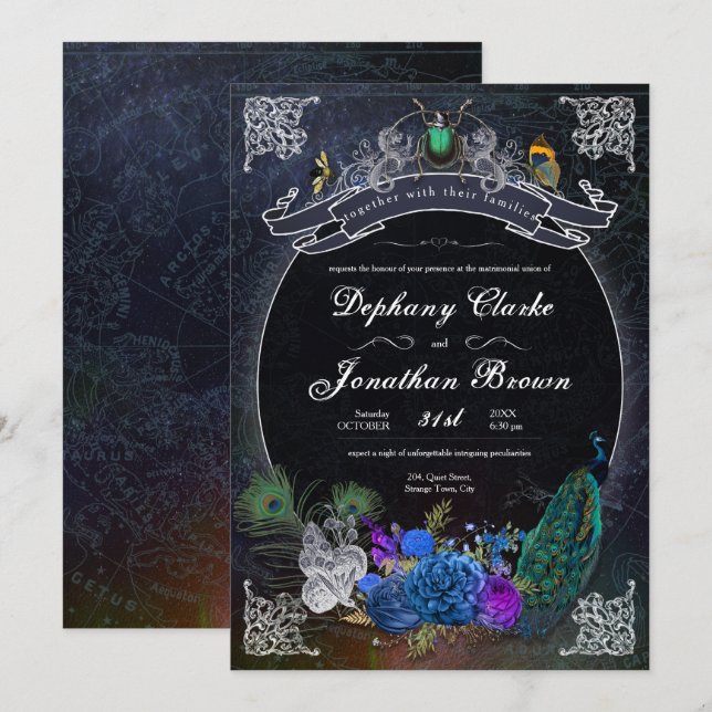 Invitación Collage único oscuro de fantasía Steampunk peculia (Anverso / Reverso)