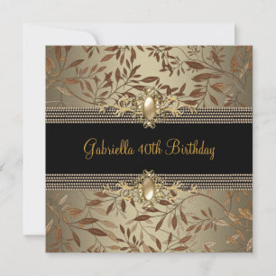 Invitación Collar de perla de café negro floral cumpleaños 40