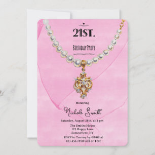 Invitación Collar de Perla Rosa Cumpleaños 21