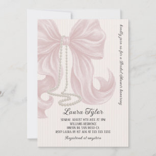 Invitación Collar de perlas con lazo rosa para despedida de s