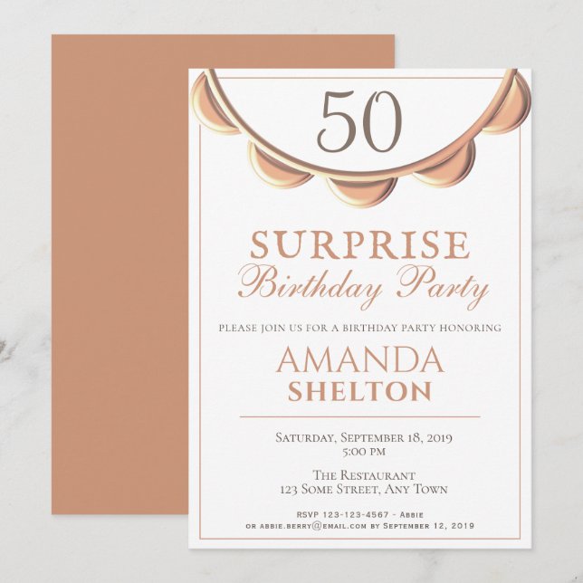 Invitación Collar Elegante Fiesta de Cumpleaños Sorpresa 50 (Anverso / Reverso)