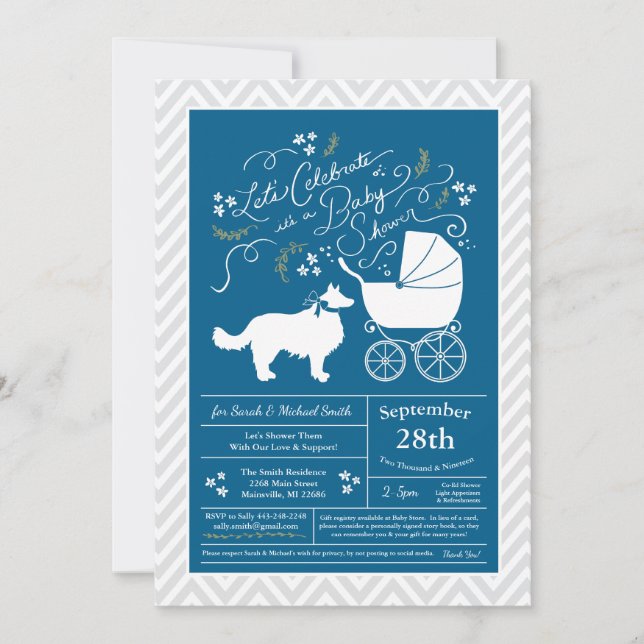 Invitación Collie Dog Baby Shower Blue Boy (Anverso)