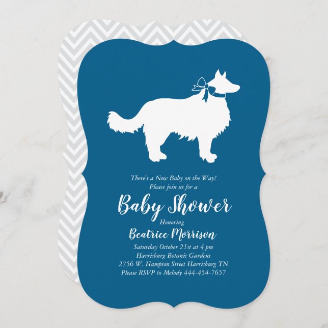 Invitación Collie Dog Baby Shower Blue Boy (Anverso / Reverso)
