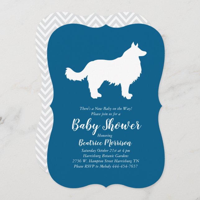 Invitación Collie Dog Baby Shower Blue Boy (Anverso / Reverso)