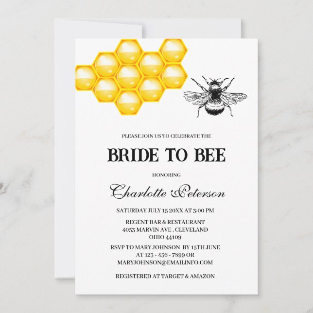 Invitación Colmena de Abejas Melíferas Fiesta de Despedida de (Anverso)
