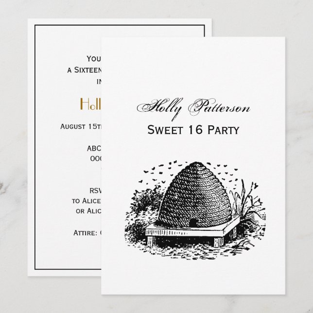 Invitación Colmena y Abejas #1 Heraldic Vintage (Anverso / Reverso)