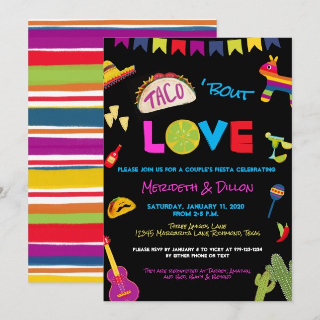 Invitación Coloquio Taco Bout Love Fiesta Parejas Ducha (Anverso / Reverso)