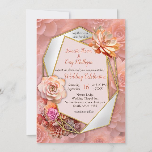 Invitación Color Apricot Crush 2024 con suculentos (Anverso)