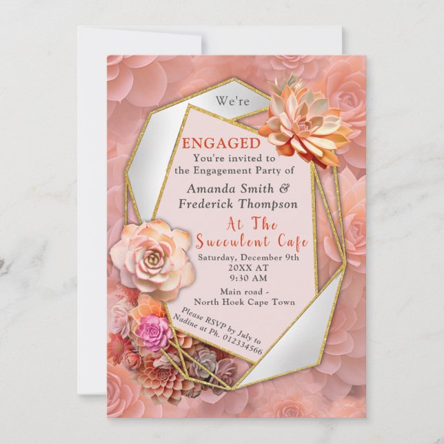 Invitación Color Apricot Crush 2024 con suculentos (Anverso)