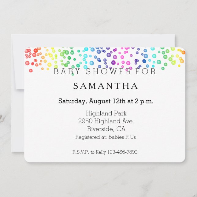 Invitación Color arcoiris Ducha de bebé confetán (Anverso)