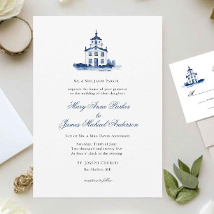 Invitación Color azul y blanco Capilla Boda cristiano