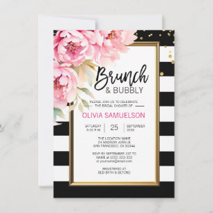 Invitación Color blanco negro de agua Brunéi floral rosado y