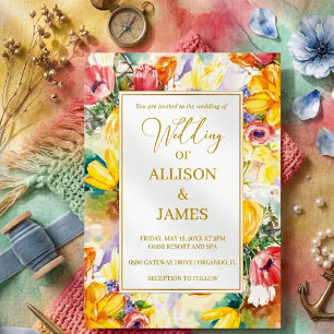 Invitación color brillante retro ÁUREO boda moderna