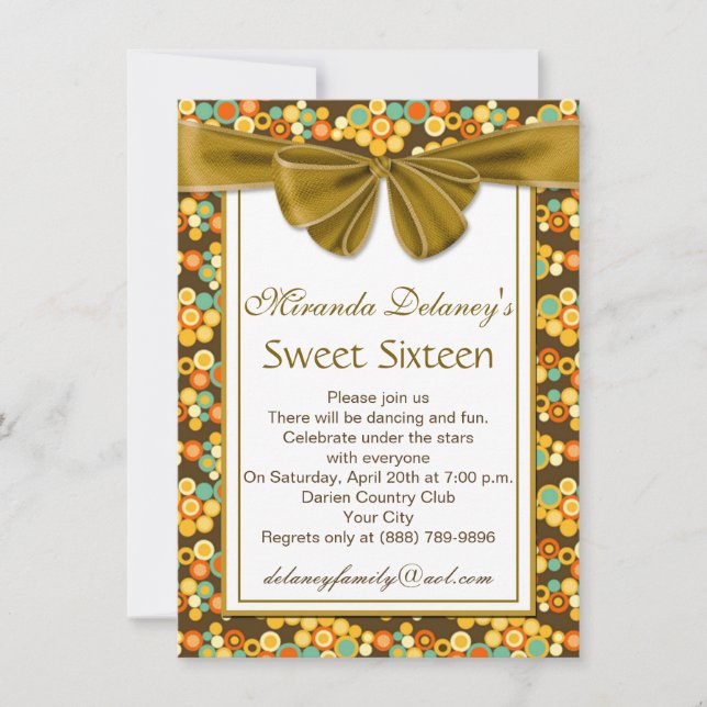 Invitación Color circular, cinta Sweet 16 Invite (Anverso)