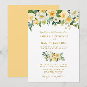 Invitación Color de agua amarillo blanco floral Boda dorado