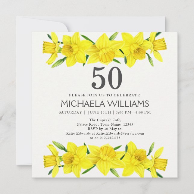 Invitación Color de agua amarillo Daffodil Fiesta de cumpleañ (Anverso)