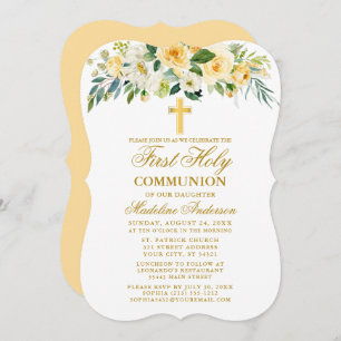 Invitación Color de agua amarillo floral primer oro comunitar