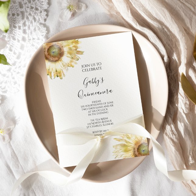 Invitación Color de agua amarillo girasol Quinceañera (Subido por el creador)