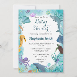 Invitación Color de agua azul bajo el mar Baby Shower