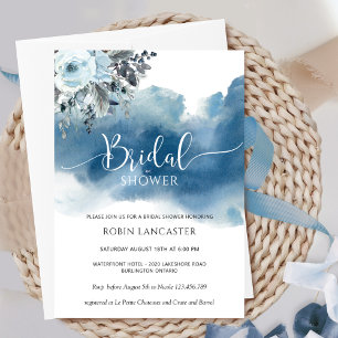 Invitación Color de agua azul con ducha de novia floral/Brunc