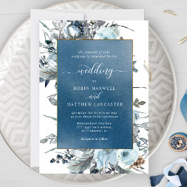 Invitación Color de agua azul con elegante Boda floral azul