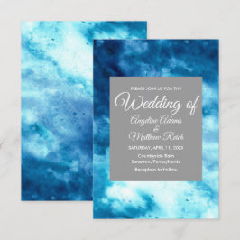 Invitación Color de agua azul floral moderno