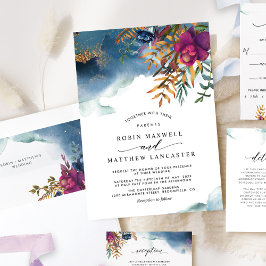 Invitación Color de agua azul púrpura verde azulado, Boda mís
