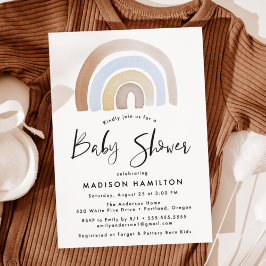Invitación Color de agua azul y marrón lindo Arcoiris Baby Sh