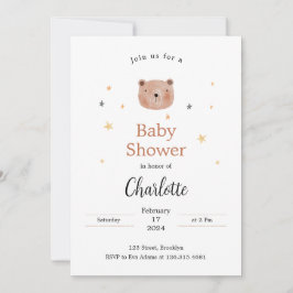 Invitación Color de agua blanco y marrón lindo Baby Shower