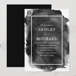 Invitación Color de agua blanco y negro Splash Boda moderno